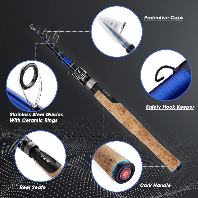EOW XPEDITE PRO Portable Telescopic Casting and Spinning Fishing Rods, 24T Carbon Blanks & Solid Carbon Tip, Cork Handle, Travel Rod, Short Collapsible Rods - Image 1